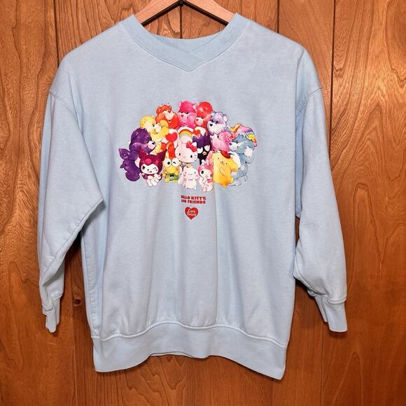 Sanrio Hello Kitty & Friends x Care Bears Crewneck Sweatshirt Blue XL Cloudco - Picture 1 of 4